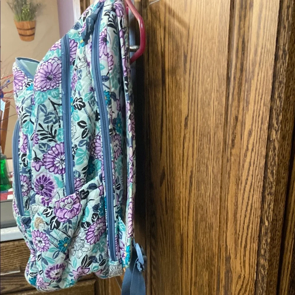 Vera Bradley Floral Quilted Backpack in Purple, Teal, White